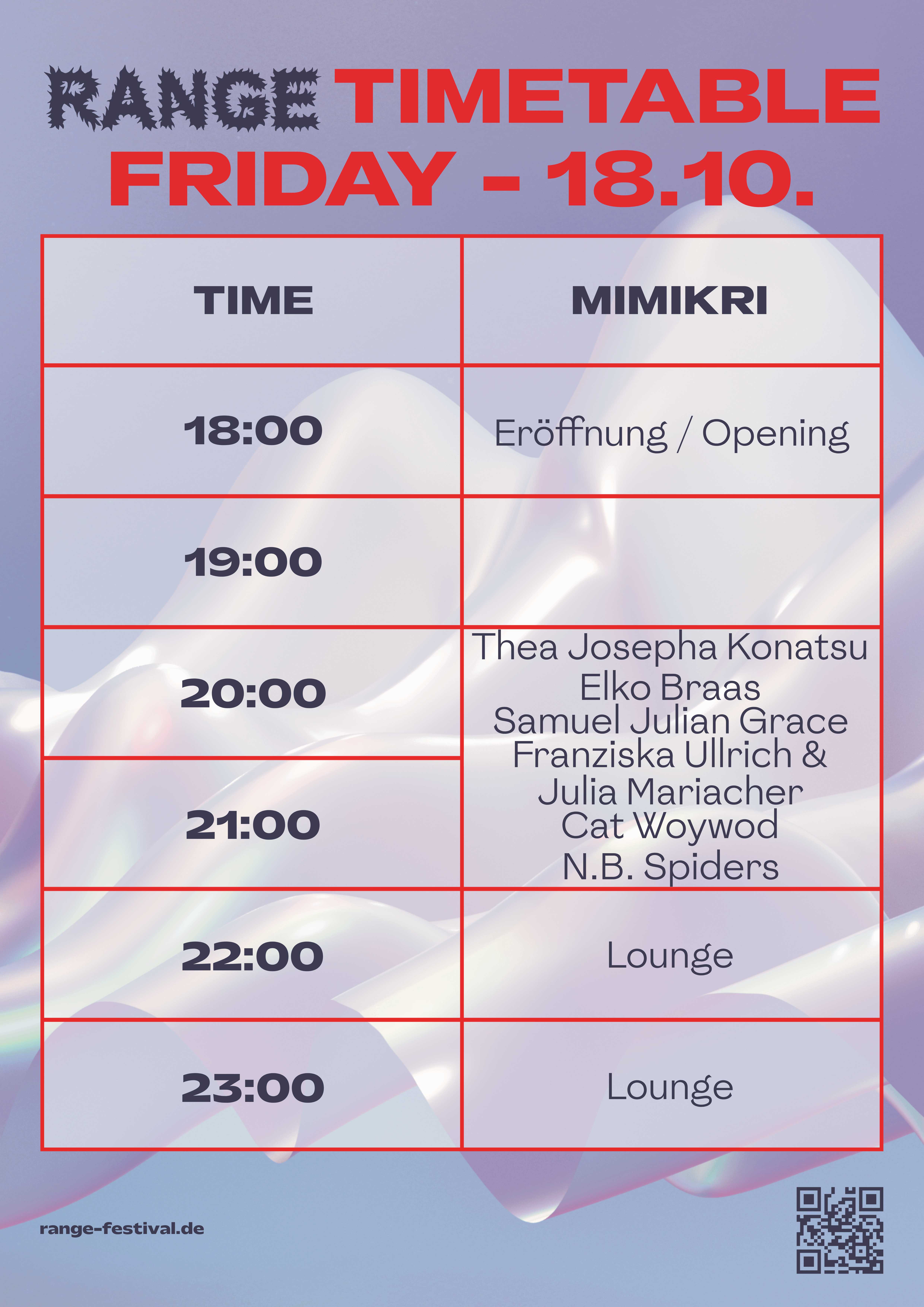 Timetable for Friday 19.08.2024 