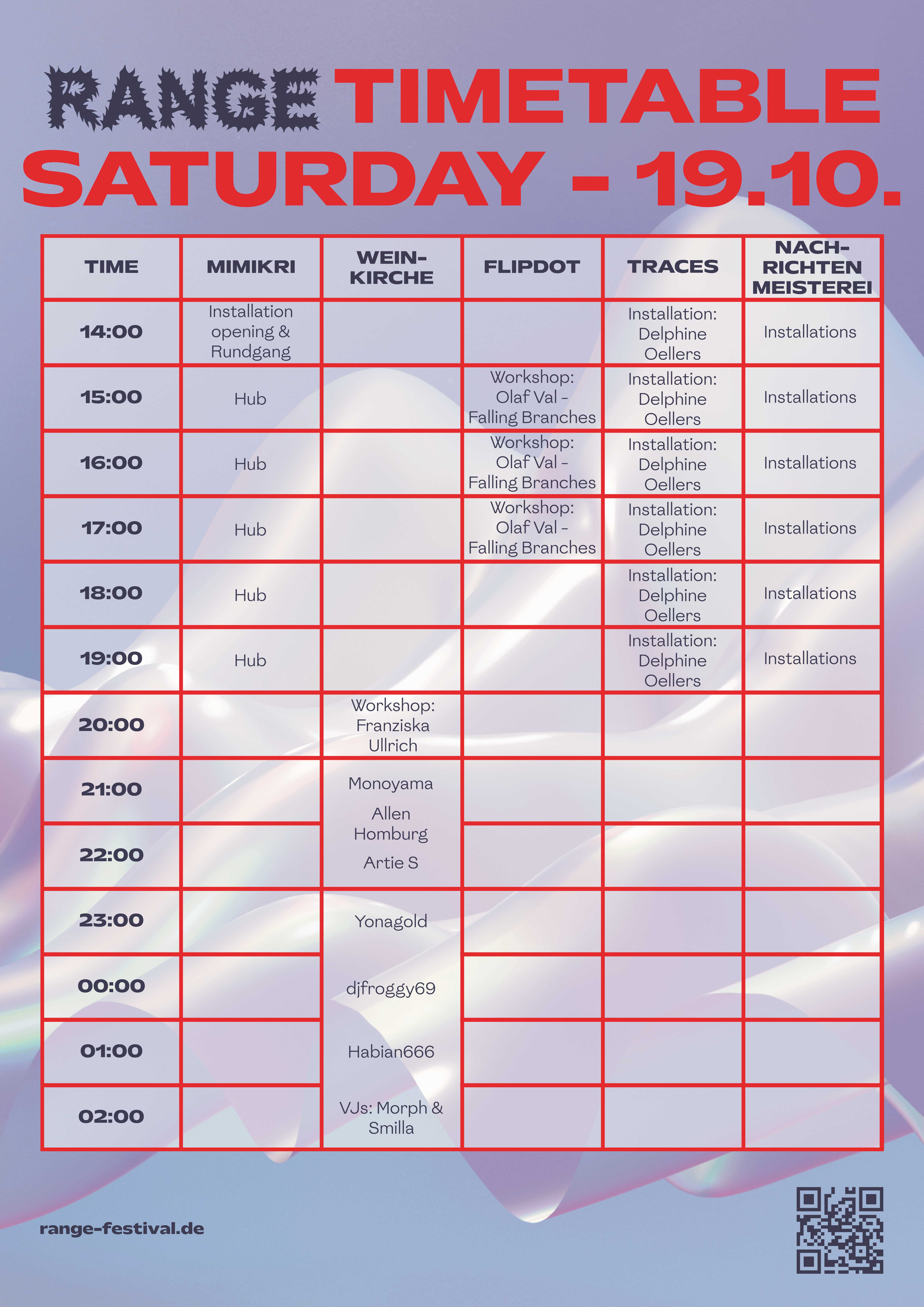 Timetable for Saturday 20.08.2024